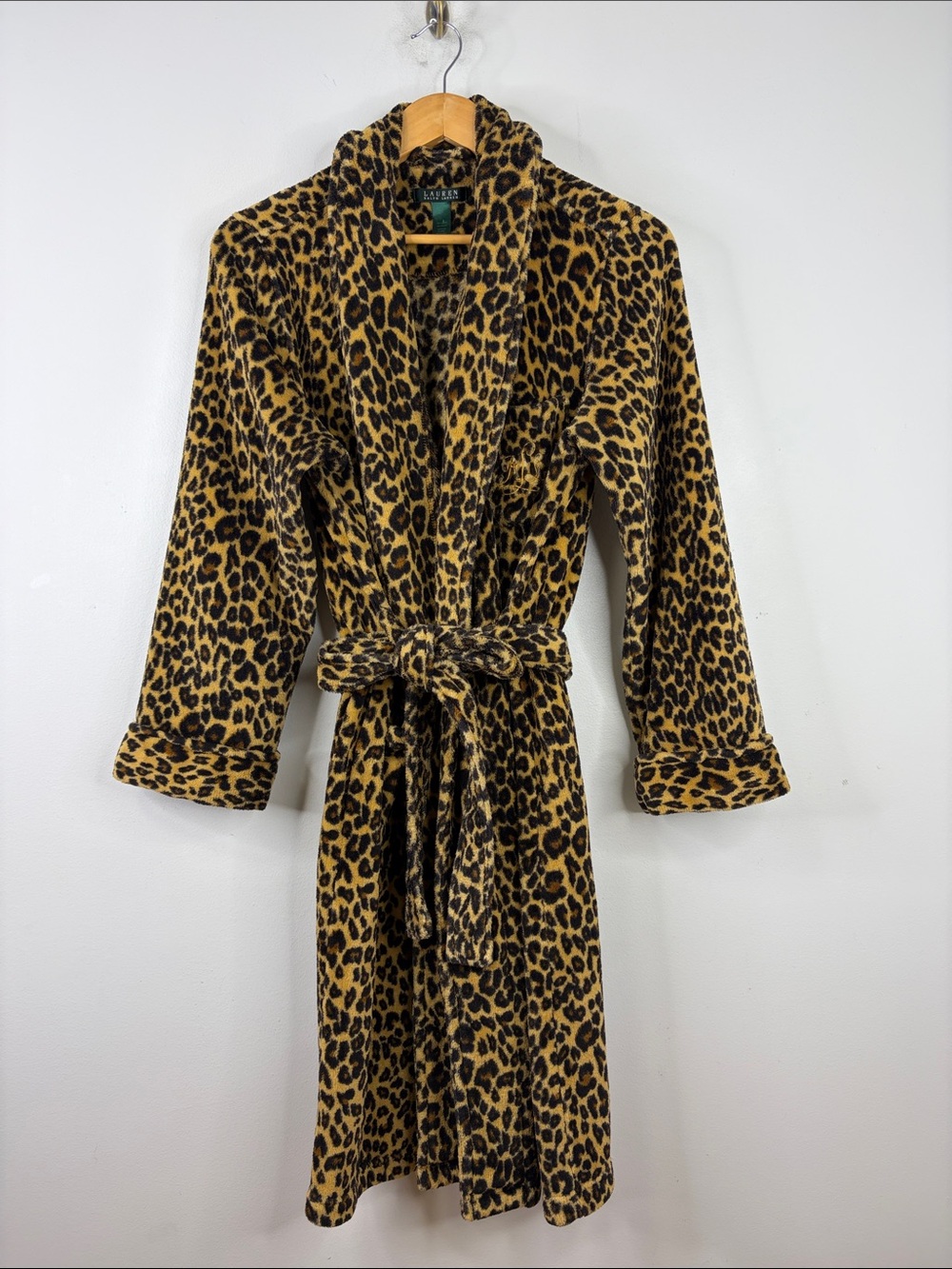 Lauren Ralph Lauren Robe Womens Large Leopard Print Fleece Shawl Collar Lounge